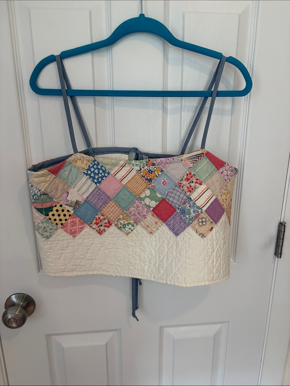 Patchwork Quilted Camisole Crop Top in Cream Multi